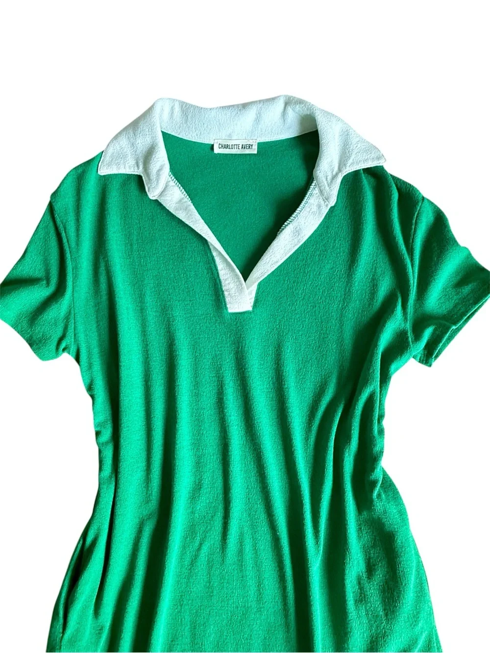 Charlotte Avery Kelly Green Collared Dress White Collar Crepe Hacci Pockets